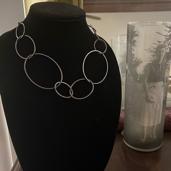 Express wide loop chain Mod Pewter Silver Choker Necklace - Picture 1 of 5